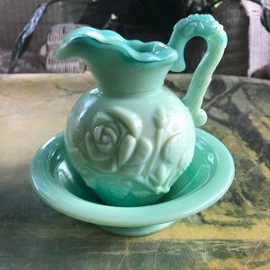 Avon milk glass pitcher and bowl set